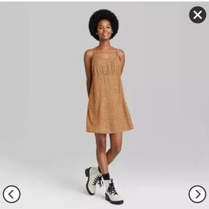 90s Y2K Style Yellow Plaid Flannel Babydoll Grunge Indie Sleaze Punk Dress Small